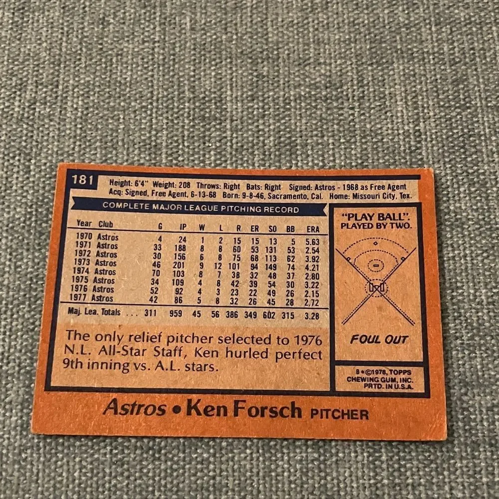 1978 Topps Houston Astros Baseball Card Trading Card
